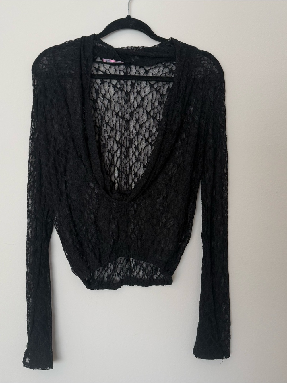 Edikted Black Lace Long Sleeve Deep Cowl Top